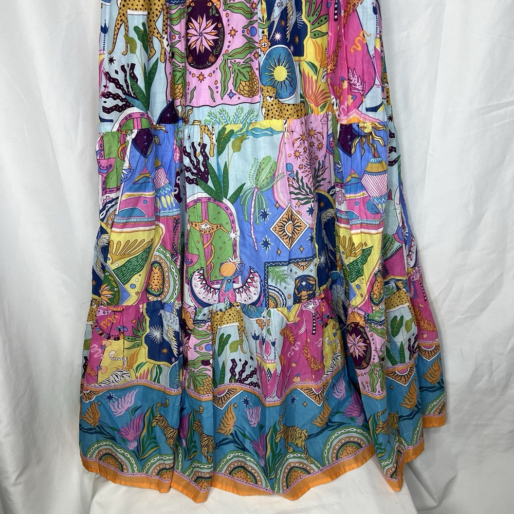 J Marie The Sloane Ruffle Strap Tie Midi Dress Ruffle Sleeve Maxi Cats Birds M - Picture 4 of 12